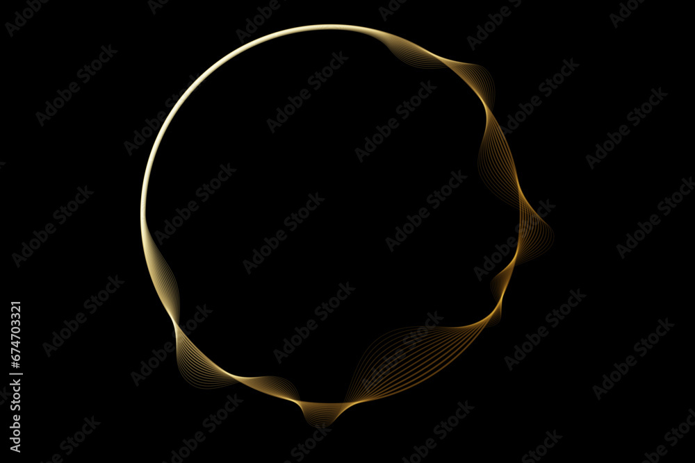 Aufkleber Abstract circle round frame by lines wavy flowing gold gradient isolated on black background. Vector in concept luxury, modern, technology, science, music.