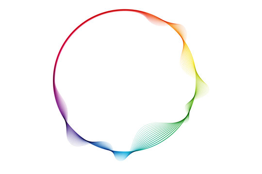 Vector abstract circles lines wavy in round frame colorful rainbow isolated on transparent background with empty space for text