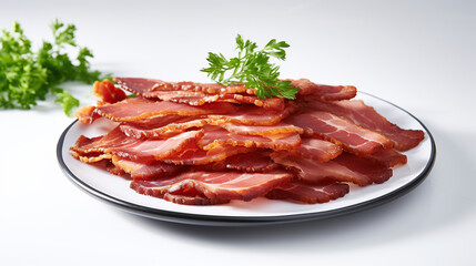 Turkey bacon cooked on a serving plate.