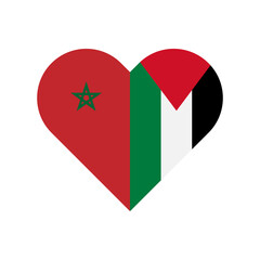 friendship concept. heart shape icon of morocco and palestine flags. vector illustration isolated on white background - obrazy, fototapety, plakaty