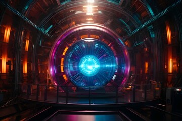 core of a futuristic fusion reactor, radiating intense energy with vibrant colors and intricate patterns generative AI