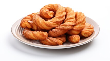 Cinnamon twists in a plate isolated in a white background