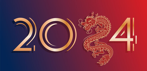 Chinese New Year of the Wooden Dragon. Bright vector vintage banner with gold Antique pattern, Asian style. Bright vector banner. colorful background. Vintage font 2024. for poster, flyer.