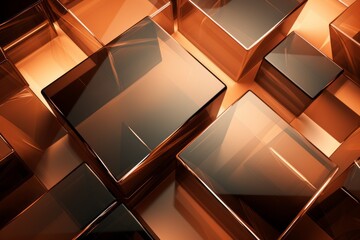 A 3D background with minimalistic graphic elements, featuring a copper color palette