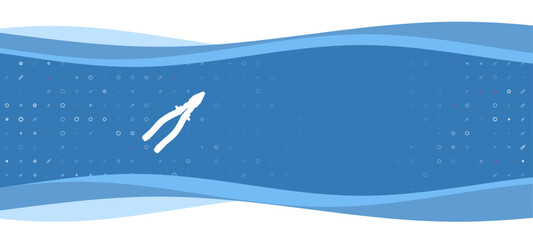 Fototapeta premium Blue wavy banner with a white pliers symbol on the left. On the background there are small white shapes, some are highlighted in red. There is an empty space for text on the right side