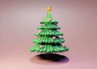 Green 3d Christmas tree with decorations. Elements for Design Christmas card, poster, banner... 