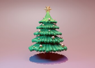Green 3d Christmas tree with decorations. Elements for Design Christmas card, poster, banner... 
