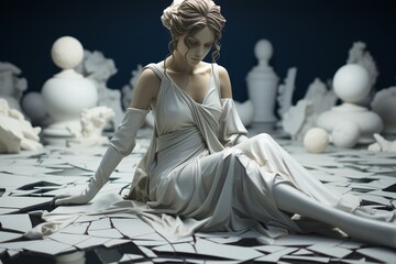sculpture statue of a girl, sadness, sadness, art, antiquity, ancient art, female beauty, modern art object, women's postcard, old fashion clothes