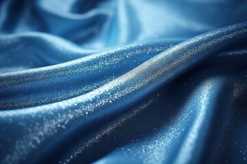 the lusterous blue fabric material, in the style of bokeh, glitter. Textile background - obrazy, fototapety, plakaty