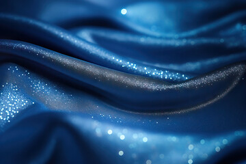 the lusterous blue fabric material, in the style of bokeh, glitter. Textile background - obrazy, fototapety, plakaty