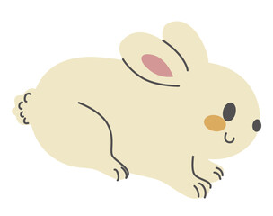 Cute baby hare in Scandinavian style childish flat vector illustration isolated on white background. Happy funny forest animal, lovely rabbit. Adorable sweet bunny kids character