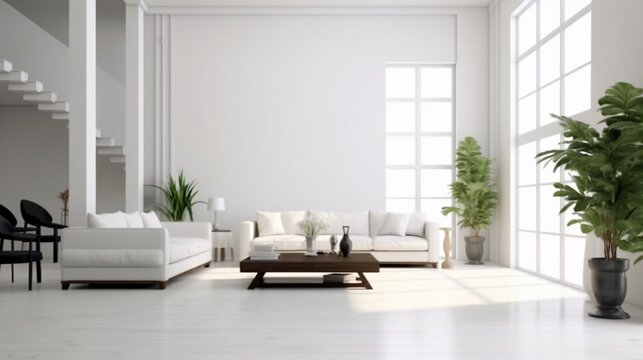 Minimalist modern living room interior background.Generative AI