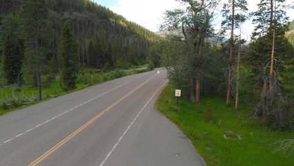 Entrance Road of Yellowstone National Park, aerial view