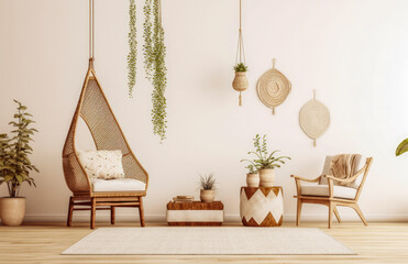 Living room interior composition in boho style.