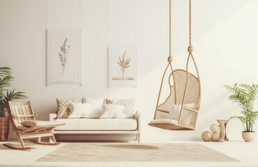 Living room interior composition in boho style.