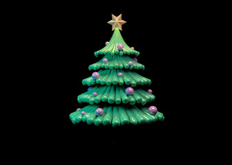 Green 3d Christmas tree with decorations. Transparent background. 