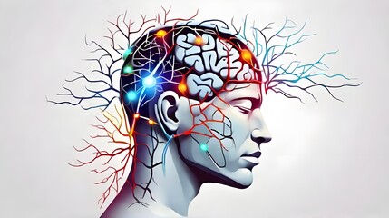 A colorful illustration that represents human man's face and brain with epilepsy or Seizure Disorder. Epilepsy awareness concept.