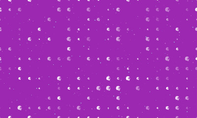 Seamless background pattern of evenly spaced white lion head icons of different sizes and opacity. Vector illustration on purple background with stars