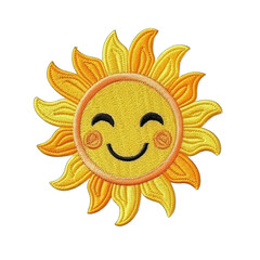 Cute sun embroidery patch isolated on transparent background. Cute decoration for clothes and accessories