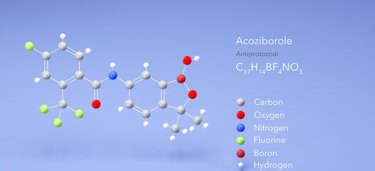 acoziborole molecule, molecular structures, antiprotozoal, 3d model, Structural Chemical Formula and Atoms with Color Coding