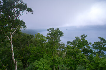Lake Mashu, an endorheic crater lake formed in the caldera of a potentially active volcano in Akan Mashu National Park, Teshikaga, Kushiro Subprefecture, Hokkaido, Japan