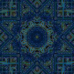 Abstract Geometric shapes geometric motif artsy pattern background. Modern geo fabric diamond design textile swatch ladies dress, man shirt all over print block. blue palette.