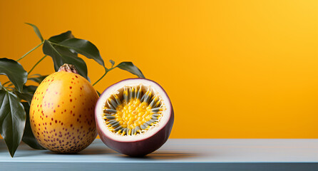 Portrait of passion fruit. Ideal for your designs, banners or advertising graphics.
