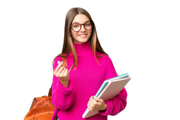 Teenager student caucasian girl over isolated background making money gesture