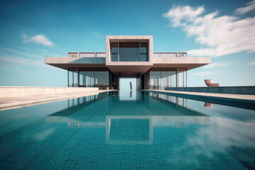 Fototapeta premium Modern House with Swimming Pool and Sea View