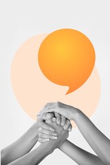 collage of two people hands handshake and bubble with deal