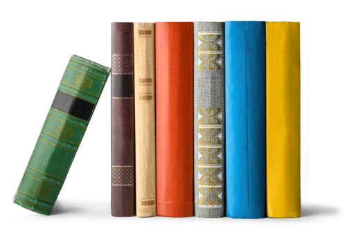 Stack of some books in row isolated on white