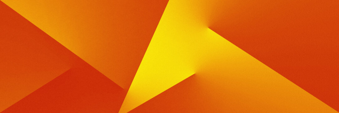 Yellow orange red brown abstract background for design. Geometric shapes. Triangles, squares, stripes, lines. Color gradient. Modern, futuristic. Bright. Web banner. Wide.