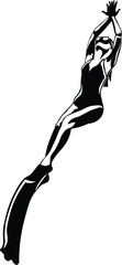 Cartoon Black and White Isolated Illustration Vector Of A Woman Swimming Wearing Swim Fins
