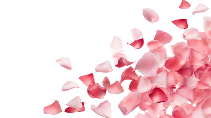 pink rose petals falling on white
