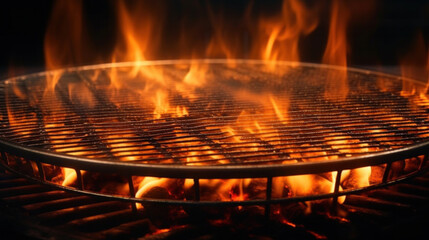 Empty of Fire Grid, Barbecue Grill With Fire Flames.