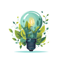  a green light bulb in the style of flat ecology illustration - obrazy, fototapety, plakaty
