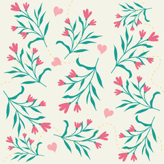 Fototapeta premium Cute Kawaii Vintage Floral Background Pattern