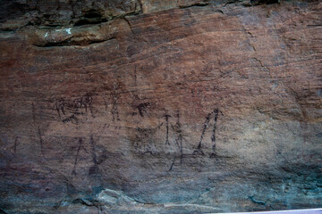 Cave paintings from Abrigo de Doña Clotilde, Pinares Rodeno, Sierra de Albarracín, Albarracín,...