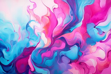 Fototapeta na wymiar A vibrant swirl of cerulean and magenta paints blending seamlessly on a canvas, creating a mesmerizing abstract pattern.