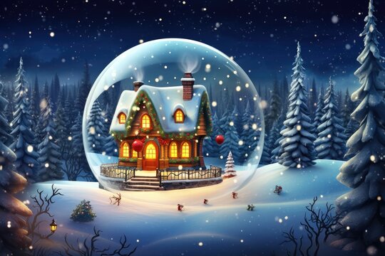 Christmas snow globe with charming scene inside, Christmas New Year image