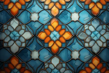 Tapeten Wall colored tile with pattern background wallpaper © Radmila Merkulova