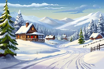 Fotobehang Christmas horse drawn sleigh in winter snow, Christmas New Year image © Ingenious Buddy 