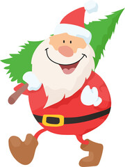 Santa bring Christmas tree illustration