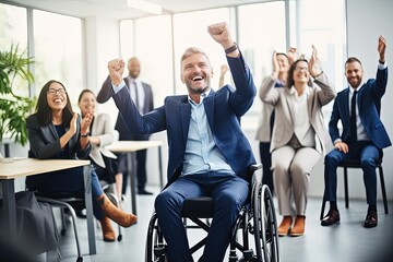 Middle-aged contented and successful people with disabilities serve as symbol of resilience. Men...