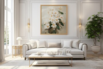 contemporary home interior design mockup room living room with painting frame on the wall white...