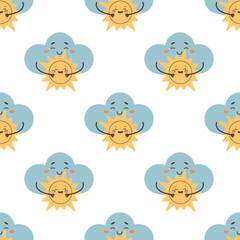 Obraz premium Seamless pattern sad cloud hugging the sun , overcast