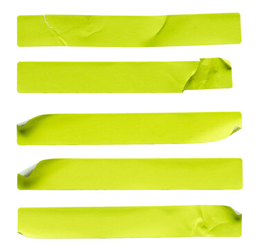 A set of green rectangular paper sticker label isolated on white background.