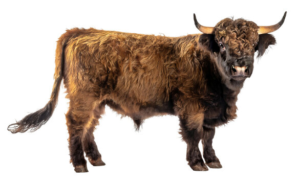 Portrait of highland cattle with transparent background, generated image