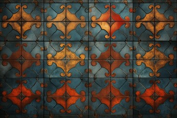 Wallpaper background featuring a patterned design with colored tiles ornament