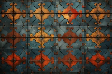 Foto auf Acrylglas Wallpaper background featuring a patterned design with colored tiles ornament © Radmila Merkulova